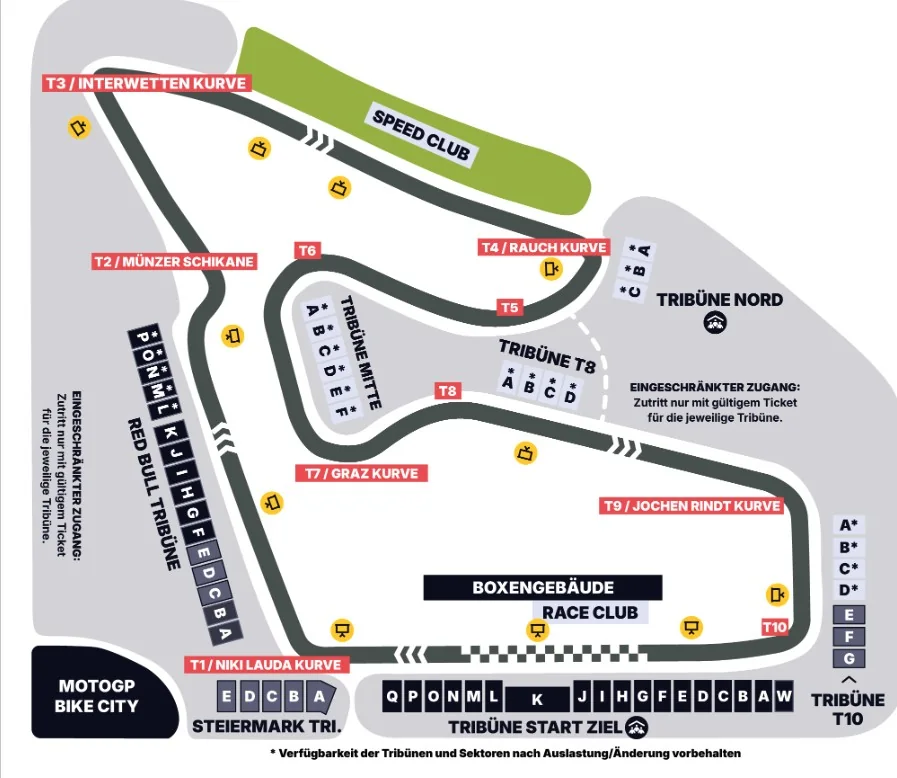 Offizieller Tribünen- und Sektorenplan des Red Bull Ring in Spielberg für Formel 1 und MotoGP
