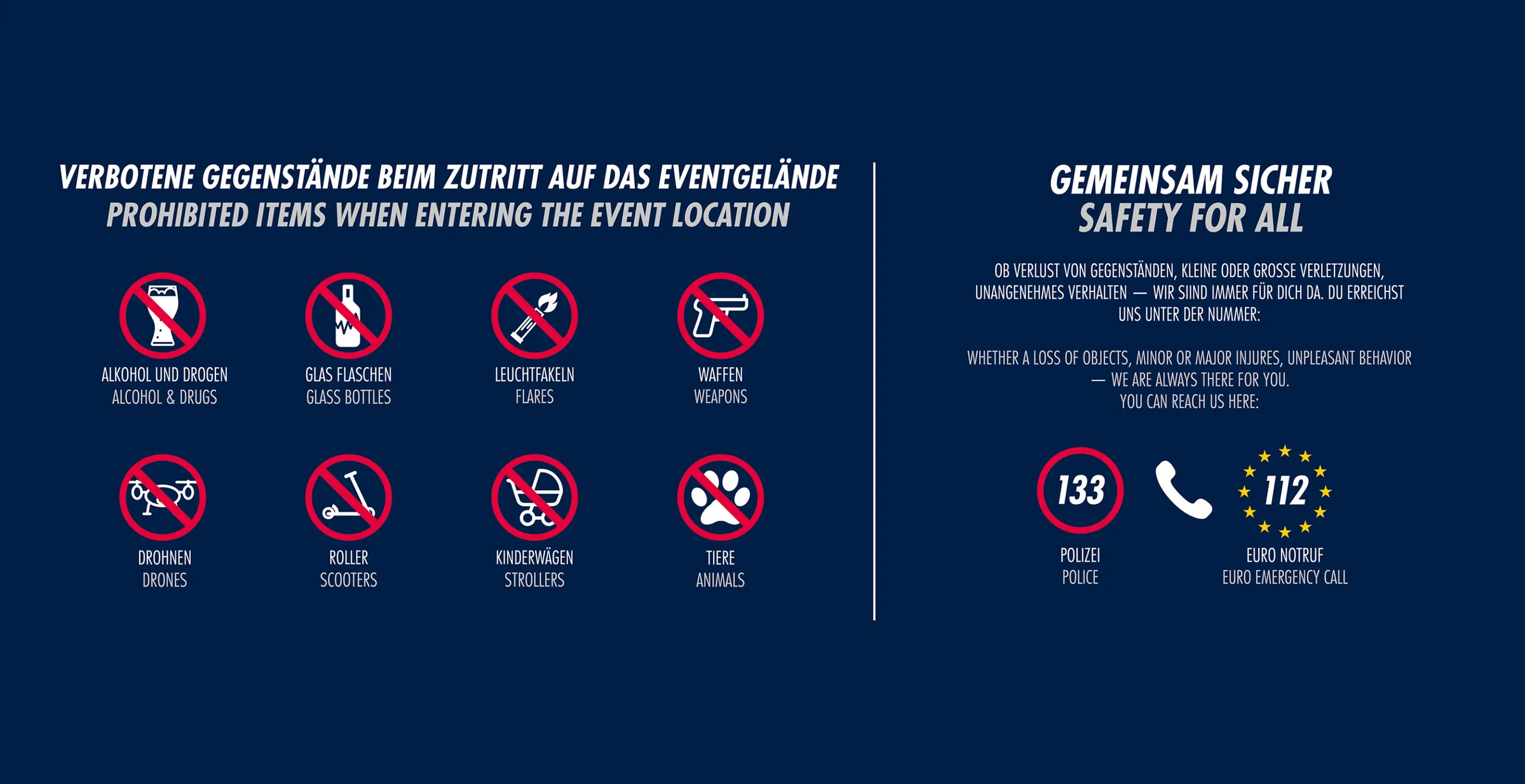 Verbotene Gegenstände und Notfallnummern für Events am Red Bull Ring: Waffen, Drogen, Tiere untersagt